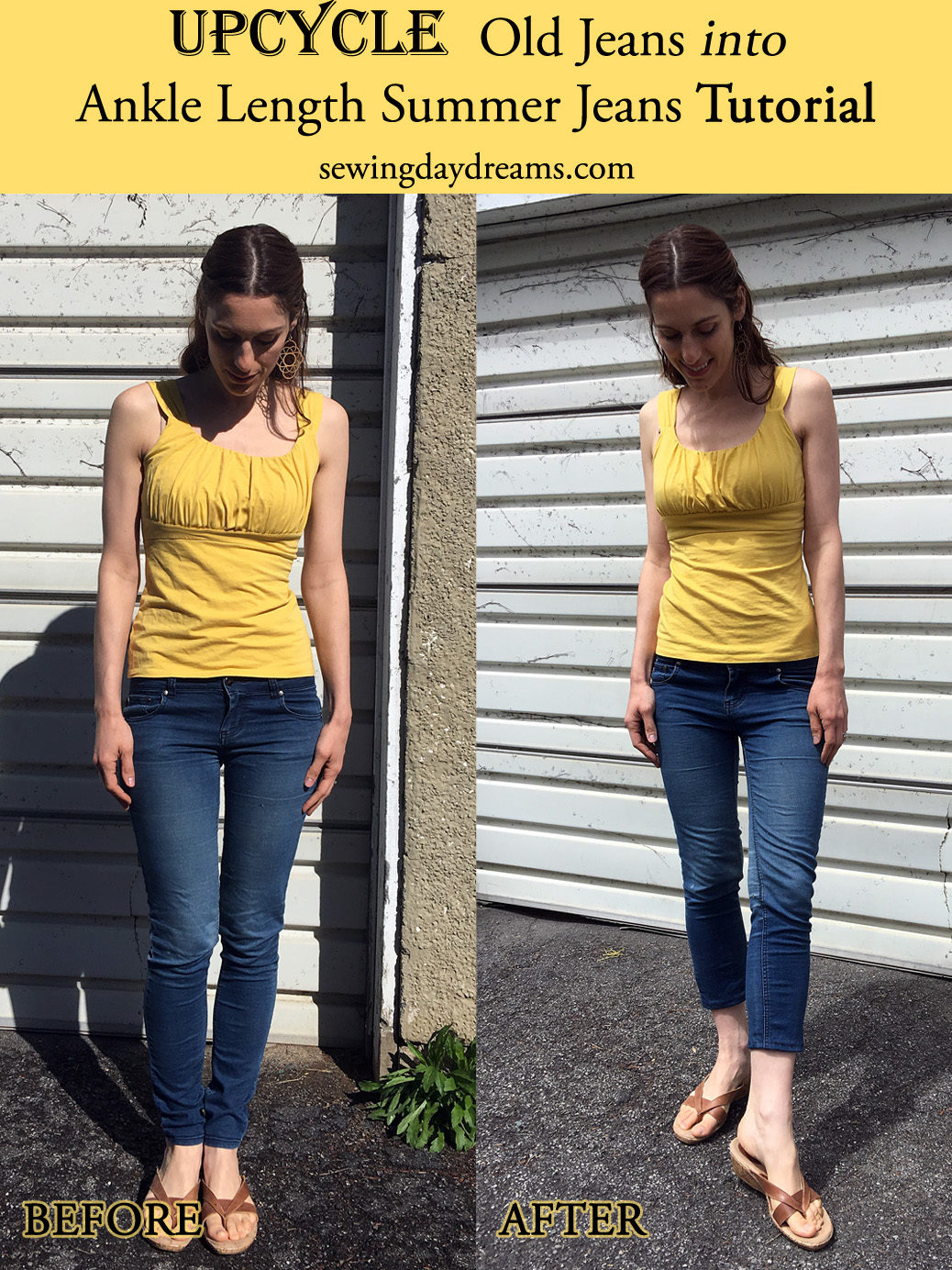 DIY - Upcycle Old Jeans into Ankle Length Summer Jeans Tutorial